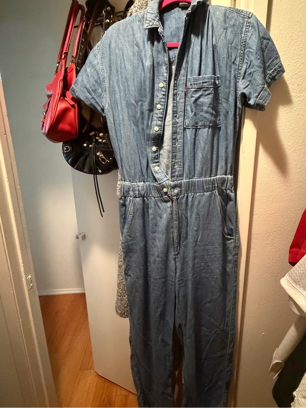 LEVIS Denim Short-Sleeve Jumpsuit in Light Blue